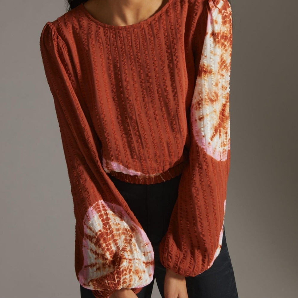 The Odells Anthropologie Rust Pink Tie-Dye Boho Serena Top Blouse Women's Large